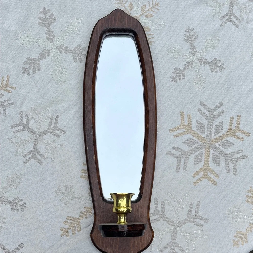 Elegant Brown Wall Mirror with Candle Holder